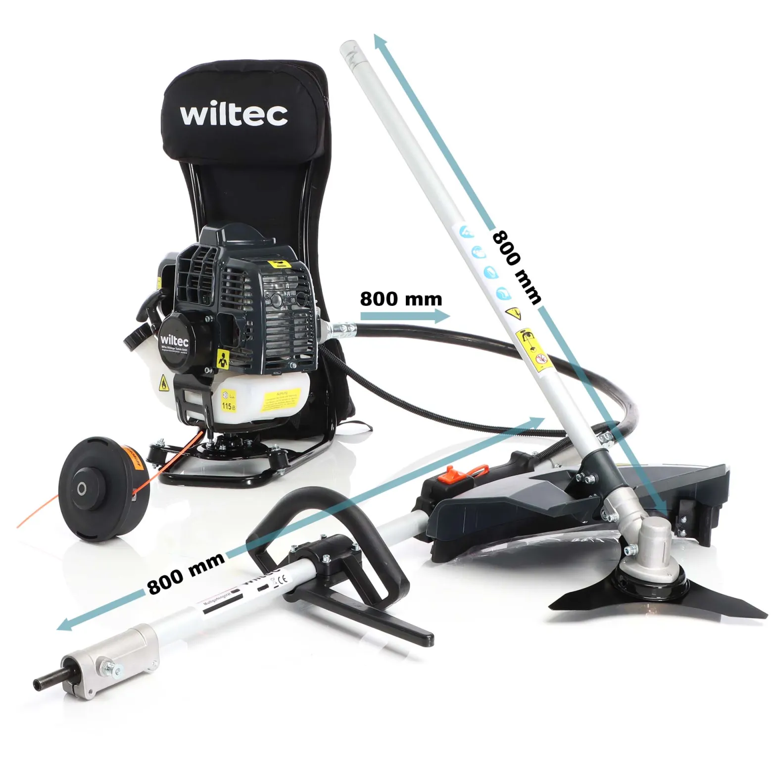 Wiltec 2-in-1 Multifunktionsgerät mit 2-Takt-Motor mit Rucksack, Backpacker Multigartengerät, Multitool Gartenwerkzeug mit u.a. Rasentrimmer