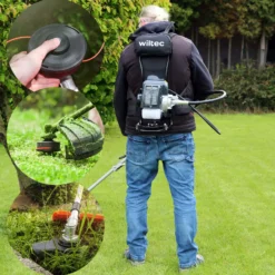 Wiltec 2-in-1 Multifunktionsgerät mit 2-Takt-Motor mit Rucksack, Backpacker Multigartengerät, Multitool Gartenwerkzeug mit u.a. Rasentrimmer