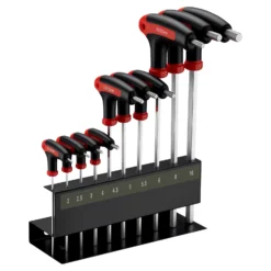Wiltec Innensechskantschlüsselsatz 11tlg. 2-10mm mit 15-28cm Länge und thermoplastischen Gummigriffen in T-Form, Innensechskant Winkelschlüssel Satz