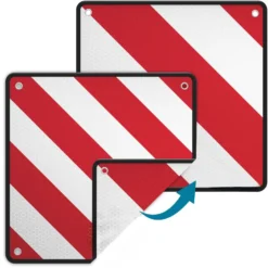 Wiltec 2in1 rot weiße Warntafel Spanien und Italien aus Aluminium mit Befestigungslöchern 500x500 mm reflektierend Warnschild für Fahrradträger und Heckträger zur Kennzeichnung überstehender Ladung