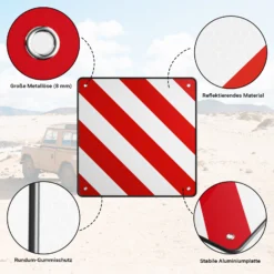 Wiltec 2in1 rot weiße Warntafel Spanien und Italien 50 x 50 cm, Fahrradträger Schild aus Aluminium, Warnschild für Heckträger reflektierend