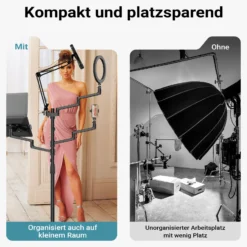 Wiltec 4 in 1 Stativ, Multifunktionales Kamerastativ mit Rollen, Ringlicht mit Fotostativ 3 Farbmodi, Mobile Halterung für Streaming Setup