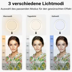 Wiltec 4 in 1 Stativ, Multifunktionales Kamerastativ mit Rollen, Ringlicht mit Fotostativ 3 Farbmodi, Mobile Halterung für Streaming Setup