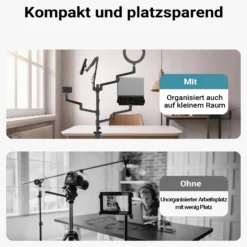 Wiltec 4 in 1 Tischstativ, Multifunktionales Kamera Stativ mit Tischklemme, Ringlicht mit Stativ 3 Farbmodi, Mobile Halterung für Streaming Setup