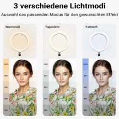 Wiltec 4 in 1 Tischstativ, Multifunktionales Kamera Stativ mit Tischklemme, Ringlicht mit Stativ 3 Farbmodi, Mobile Halterung für Streaming Setup