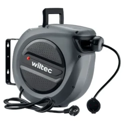 Wiltec Kabeltrommel 20 m + 2 m, automatischer Kabelaufroller 1500 – 3200 W, Verlängerungskabel Trommel 180° Halterung, robuste Kabel Trommel