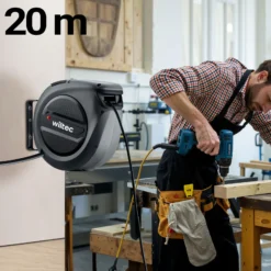 Wiltec Kabeltrommel 20 m + 2 m, automatischer Kabelaufroller 1500 – 3200 W, Verlängerungskabel Trommel 180° Halterung, robuste Kabel Trommel