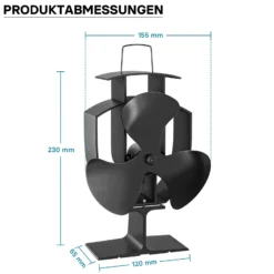 Wiltec Kaminofenventilator mit 3 Blätterm 50 bis 300°C, Ofenventilator ohne Strom, Kaminventilator für eine effiziente und umweltfreundliche Wärmeverteilung