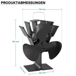 Wiltec Kaminofenventilator mit 3 Flügeln 70 bis 350°C, Ofenventilator ohne Strom, Kaminventilator für eine effiziente und umweltfreundliche Wärmeverteilung
