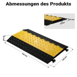 Wiltec Kanal Kabelbrücke 95 x 54 x 5,5 cm, Kabelkanal 30 t Tragkraft, Überfahrschutz bis 40 km/h, Kabel Trittschutz für Außenbereich mit 5 Kanälen, Schlauchbrücke aus PP und Gummi