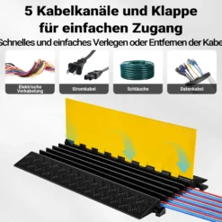 Wiltec Kanal Kabelbrücke 95 x 54 x 5,5 cm, Kabelkanal 30 t Tragkraft, Überfahrschutz bis 40 km/h, Kabel Trittschutz für Außenbereich mit 5 Kanälen, Schlauchbrücke aus PP und Gummi