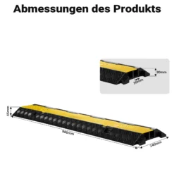 Wiltec Kanal Kabelbrücke 98 x 24 x 4,5 cm 3 Stück, Kabelkanal 13 t Tragkraft mit 2 Kanälen, Überfahrschutz bis 30 km/h, Kabel Trittschutz aus PP und Gummi