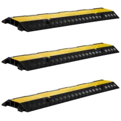 Wiltec Kanal Kabelbrücke 98 x 24 x 4,5 cm 3 Stück, Kabelkanal 13 t Tragkraft mit 2 Kanälen, Überfahrschutz bis 30 km/h, Kabel Trittschutz aus PP und Gummi