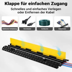 Wiltec Kanal Kabelbrücke 98 x 24 x 4,5 cm 3 Stück, Kabelkanal 13 t Tragkraft mit 2 Kanälen, Überfahrschutz bis 30 km/h, Kabel Trittschutz aus PP und Gummi