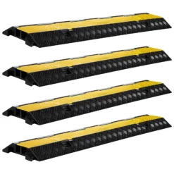 Wiltec Kanal Kabelbrücke 98 x 24 x 4,5 cm 4 Stück, Kabelkanal 13 t Tragkraft mit 2 Kanälen, Überfahrschutz bis 30 km/h, Kabel Trittschutz aus PP und Gummi