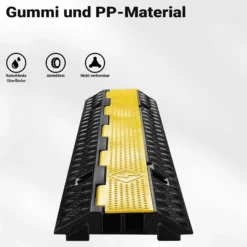 Wiltec Kanal Kabelbrücke 98 x 24 x 4,5 cm 4 Stück, Kabelkanal 13 t Tragkraft mit 2 Kanälen, Überfahrschutz bis 30 km/h, Kabel Trittschutz aus PP und Gummi