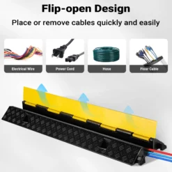Wiltec Kanal Kabelbrücke 98 x 26 x 6,5 cm 3 Stück, Kabelkanal 15 t Tragkraft, Überfahrschutz bis 30 km/h, Kabel Trittschutz aus PP und Gummi