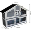 Wiltec Kaninchenstall graublau weiß 1160 x 450 x 1080 mm, Hasenvilla als Ergänzung für Freilauf, Kaninchenkäfig Hasenkäfig mit 4 Türen