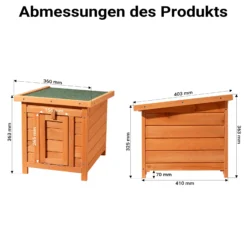 Wiltec Katzenhaus 420 x 515 x 430 mm aus Fichtenholz, Kleintierhaus Kaninchenstall mit Dach aufklappbar, Bitumeneindichtung, Tierstall für Garten/Balkon