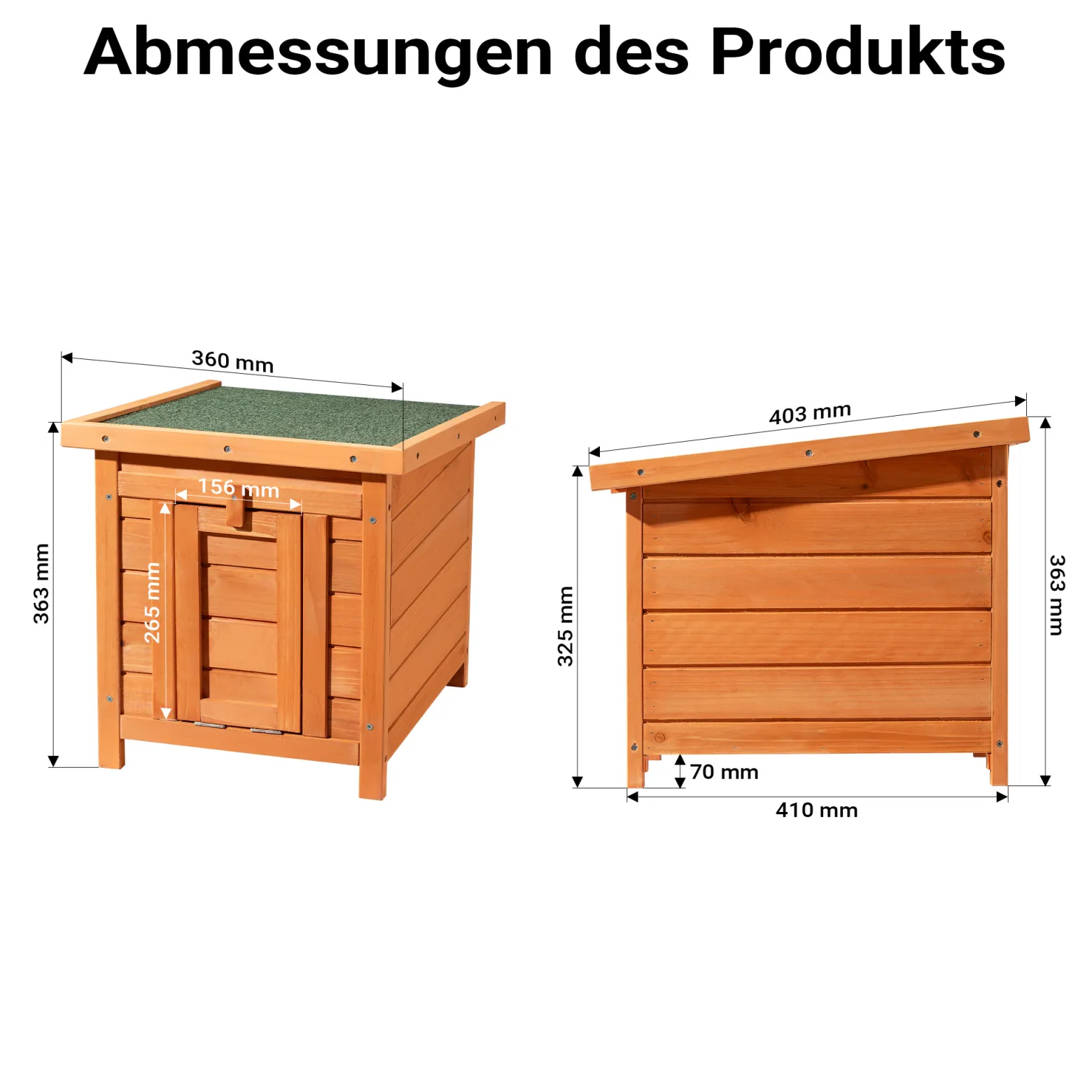 Wiltec Katzenhaus 420 x 515 x 430 mm aus Fichtenholz, Kleintierhaus Kaninchenstall mit Dach aufklappbar, Bitumeneindichtung, Tierstall für Garten/Balkon