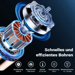 Wiltec Kernbohrgerät bis 110 mm Nass Kernbohrmaschine 2080 W 1700 U/min mit Transportkoffer und Zubehör