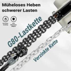 Wiltec Kettenzug bis 250 kg, robuster Handkettenzug 3 m Hubhöhe, Tragmittel mit 3 m Lastkette, Hebezeug manuell, hochbelastbares Hebemittel