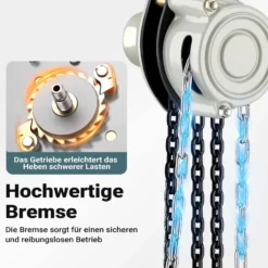 Wiltec Kettenzug bis 250 kg, robuster Handkettenzug 3 m Hubhöhe, Tragmittel mit 3 m Lastkette, Hebezeug manuell, hochbelastbares Hebemittel