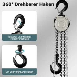 Wiltec Kettenzug bis 250 kg, robuster Handkettenzug 3 m Hubhöhe, Tragmittel mit 3 m Lastkette, Hebezeug manuell, hochbelastbares Hebemittel