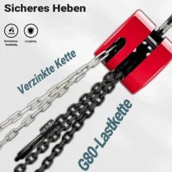 Wiltec Kettenzug mit 1000kg Traglast und 3 m Kettenlänge, einfaches Lastenheben, Flaschenzug, Seilzug, Handkran, Handseilwinde u.a. für Forst und Werkstatt