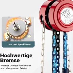 Wiltec Kettenzug mit 1000kg Traglast und 3 m Kettenlänge, einfaches Lastenheben, Flaschenzug, Seilzug, Handkran, Handseilwinde u.a. für Forst und Werkstatt