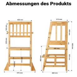 Wiltec Kinderstuhl Lernturm 57 x 46 x 90 cm aus Bambus, Lernstuhl für Kinder mit Geländer, Stehturm mit Schutzstab