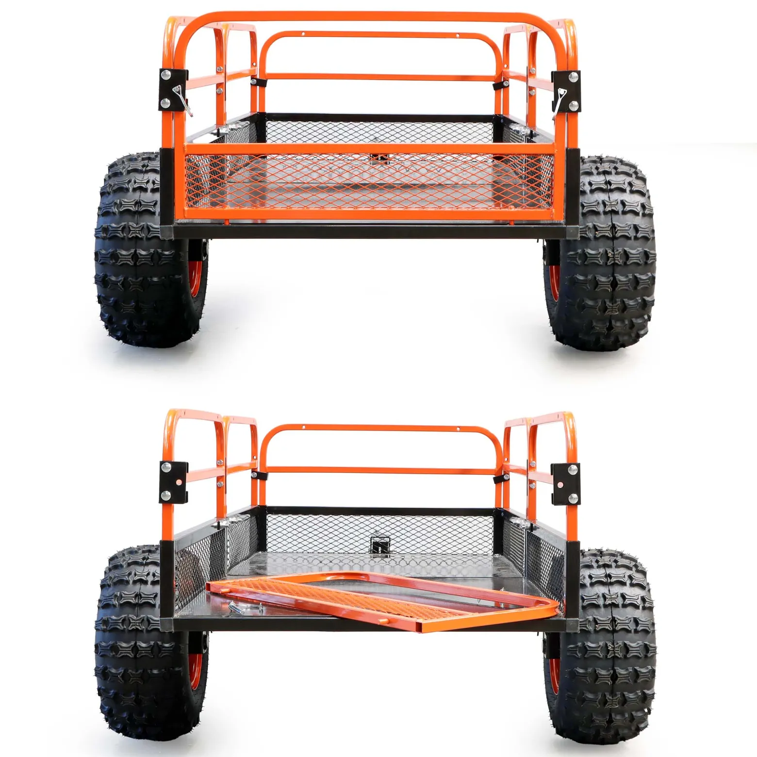 Wiltec Kippanhänger bis 680 kg für Rasentraktor, Anhänger Kipper 216 x 122 x 76,2 cm mit Gitter u. abnehmbaren Seitenwänden, Anhänger mit Kippfunktion