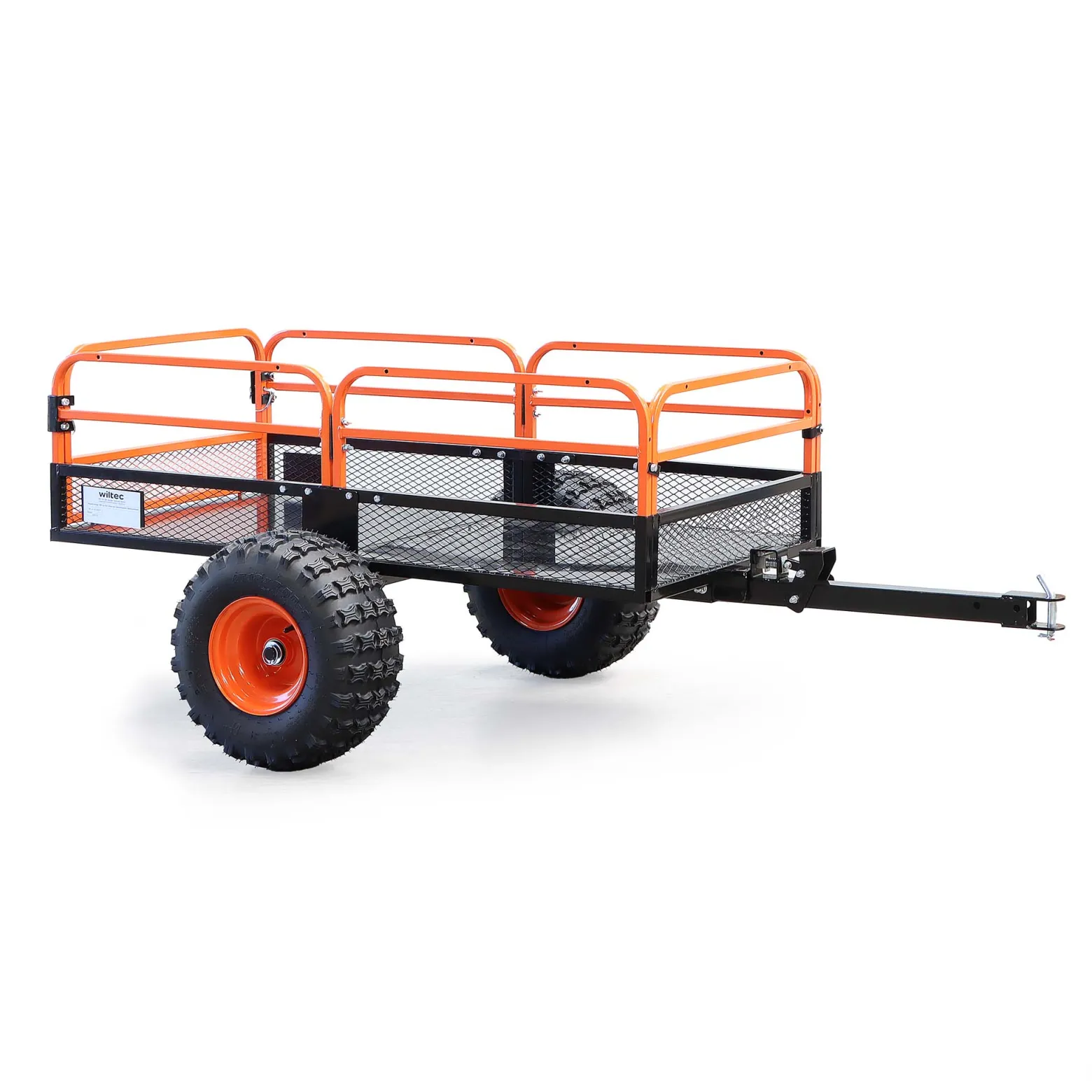 Wiltec Kippanhänger bis 680 kg für Rasentraktor, Anhänger Kipper 216 x 122 x 76,2 cm mit Gitter u. abnehmbaren Seitenwänden, Anhänger mit Kippfunktion