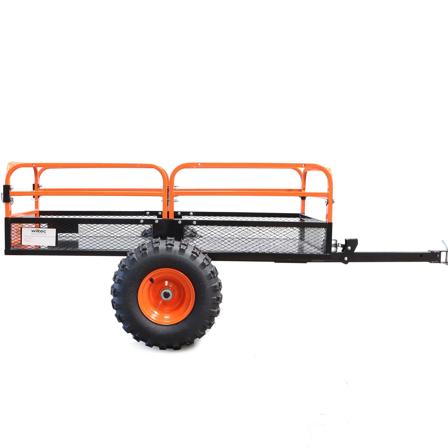Wiltec Kippanhänger bis 680 kg für Rasentraktor, Anhänger Kipper 216 x 122 x 76,2 cm mit Gitter u. abnehmbaren Seitenwänden, Anhänger mit Kippfunktion