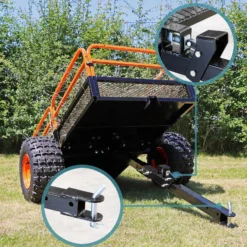 Wiltec Kippanhänger bis 680 kg für Rasentraktor, Anhänger Kipper 216 x 122 x 76,2 cm mit Gitter u. abnehmbaren Seitenwänden, Anhänger mit Kippfunktion