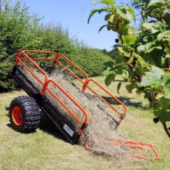 Wiltec Kippanhänger bis 680 kg für Rasentraktor, Anhänger Kipper 216 x 122 x 76,2 cm mit Gitter u. abnehmbaren Seitenwänden, Anhänger mit Kippfunktion