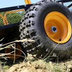 Wiltec Kippanhänger bis 450 kg für Rasentraktor, Anhänger Kipper 210 x 120 x 70 cm mit Gitter u. abnehmbaren Seitenwänden, Anhänger mit Kippfunktion
