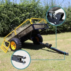 Wiltec Kippanhänger bis 450 kg für Rasentraktor, Anhänger Kipper 210 x 120 x 70 cm mit Gitter u. abnehmbaren Seitenwänden, Anhänger mit Kippfunktion