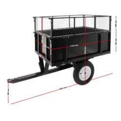 Wiltec Kippanhänger 166,5 x 77,5 x 106 cm 300 kg, Anhänger Kipper für Rasentraktor mit Gitter u. abnehmbaren Seitenwänden, Anhänger mit Kippfunktion