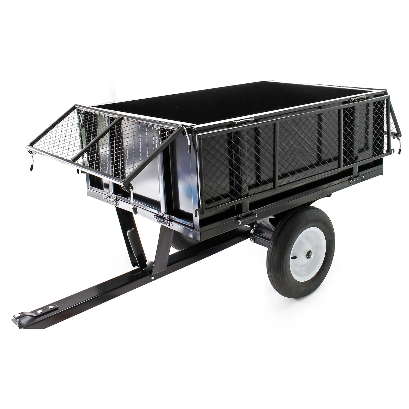 Wiltec Kippanhänger 166,5 x 77,5 x 106 cm 300 kg, Anhänger Kipper für Rasentraktor mit Gitter u. abnehmbaren Seitenwänden, Anhänger mit Kippfunktion