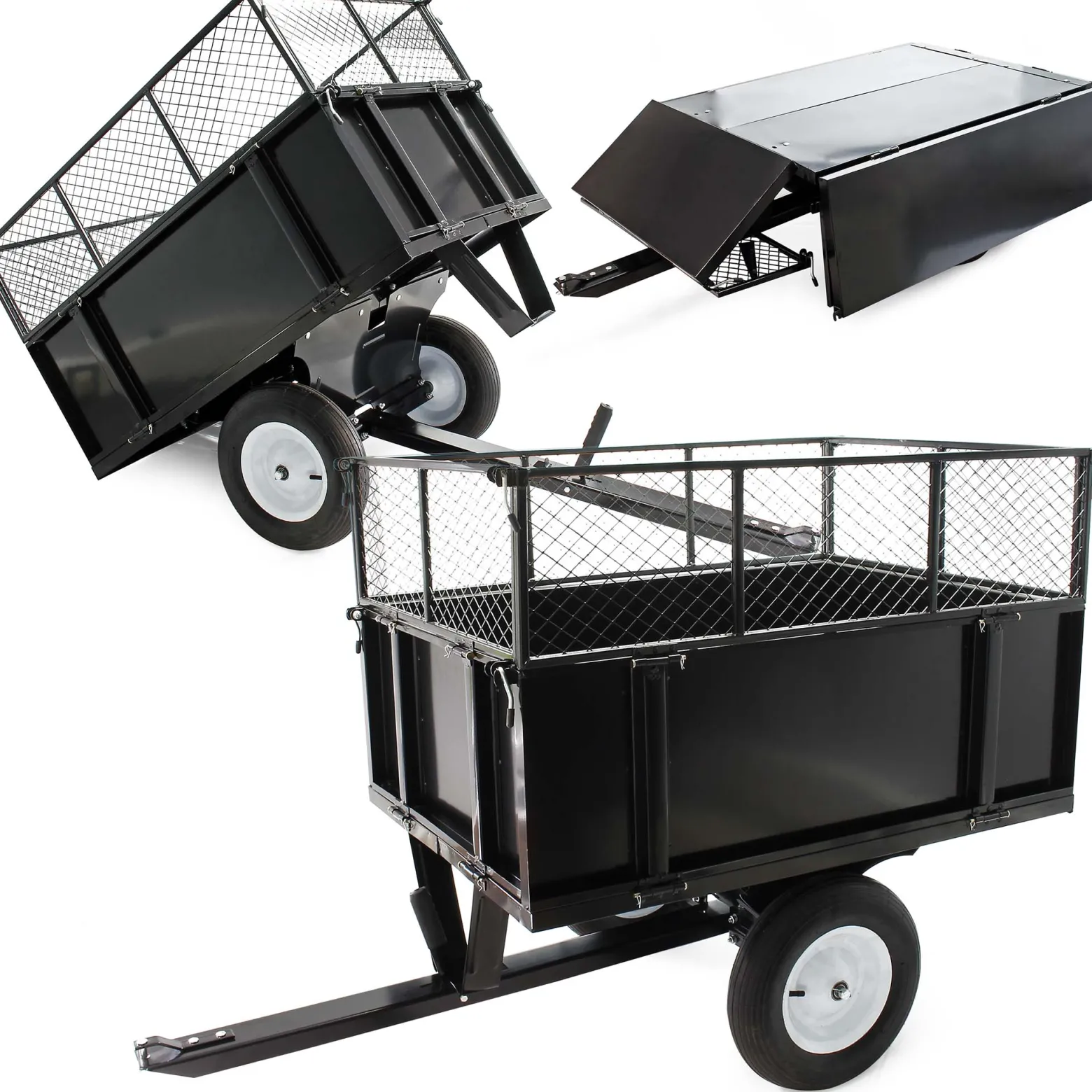 Wiltec Kippanhänger 166,5 x 77,5 x 106 cm 300 kg, Anhänger Kipper für Rasentraktor mit Gitter u. abnehmbaren Seitenwänden, Anhänger mit Kippfunktion