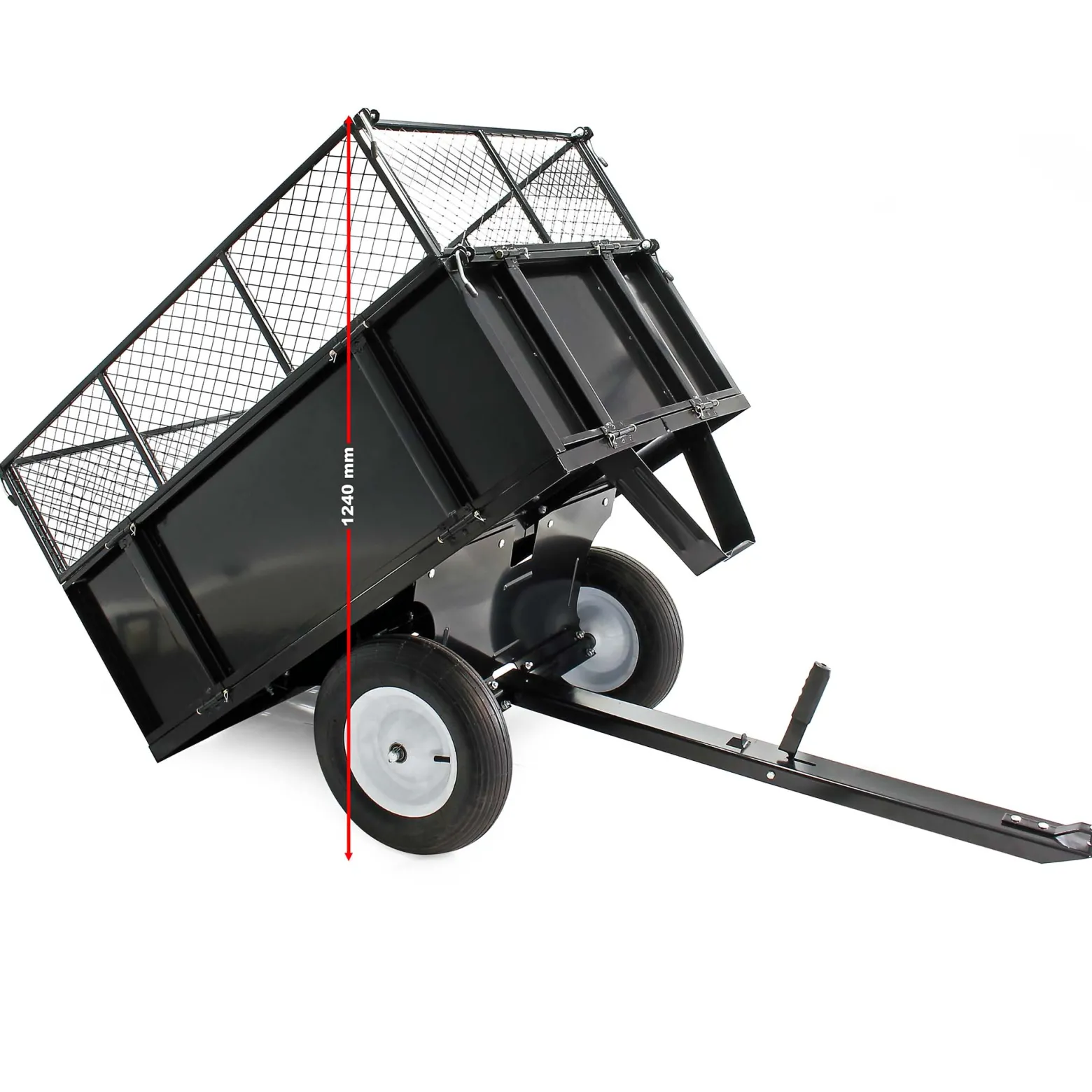 Wiltec Kippanhänger 166,5 x 77,5 x 106 cm 300 kg, Anhänger Kipper für Rasentraktor mit Gitter u. abnehmbaren Seitenwänden, Anhänger mit Kippfunktion
