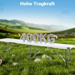Wiltec Klappbank 180x30x43 cm Camping Sitzbank klappbar Campingbank Gartenbank Bierbank faltbar Sitzgruppe Sitzgarnitur Camping Tisch faltbar