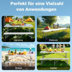 Wiltec Klappbank 180x30x43 cm Camping Sitzbank klappbar Campingbank Gartenbank Bierbank faltbar Sitzgruppe Sitzgarnitur Camping Tisch faltbar