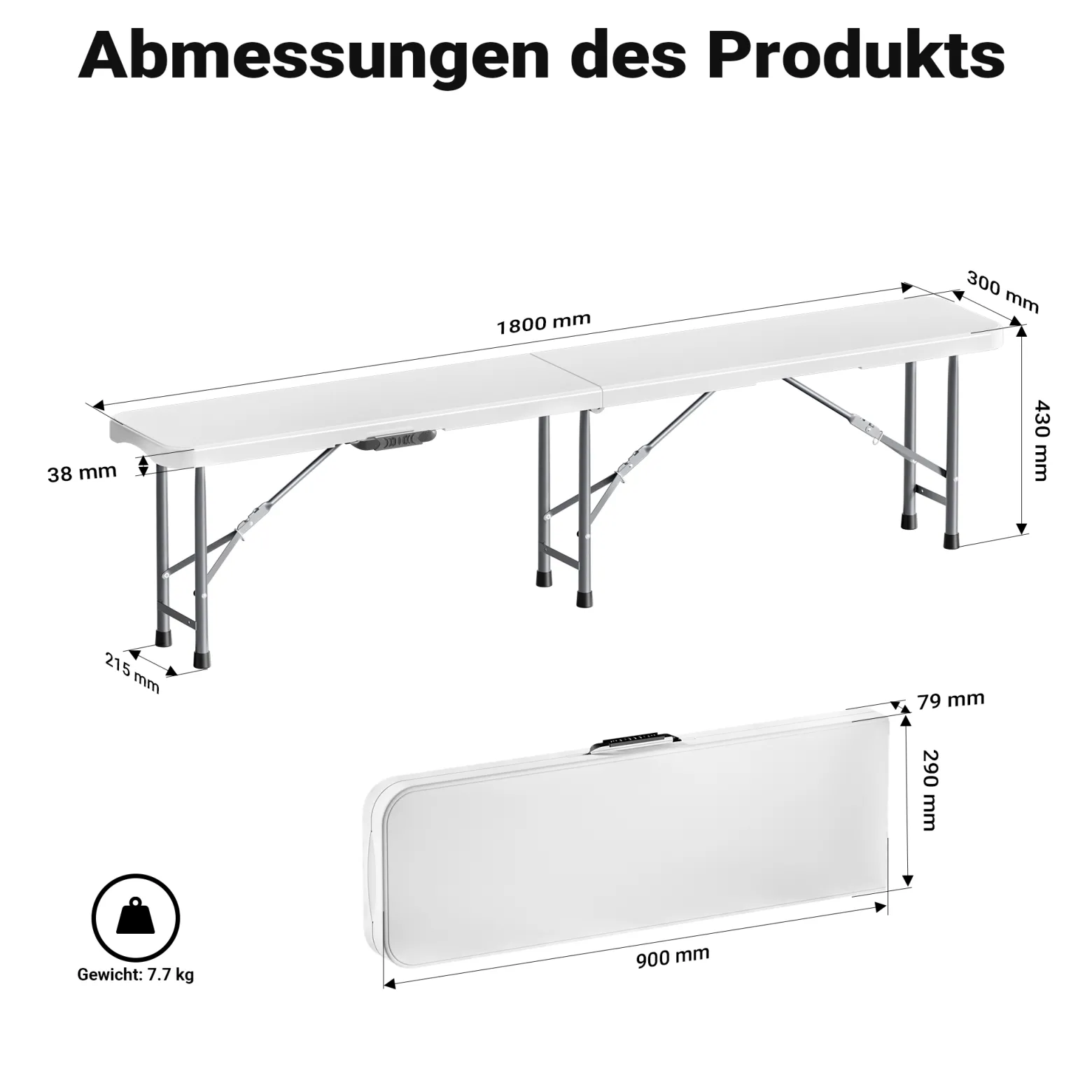 Wiltec Klappbank 180x30x43 cm Camping Sitzbank klappbar Campingbank Gartenbank Bierbank faltbar Sitzgruppe Sitzgarnitur Camping Tisch faltbar