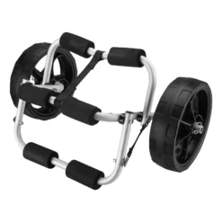 Wiltec klappbarer Alu Kanuwagen bis 45 kg, Transportwagen für Boote, Kanus, Kajaks, Surfwagen mit Polstern, Ø25 cm PU-Räder inkl. Nylonband zur Fixierung, stabiler SUP-Trolley, SUP-Wagen mit Stütze