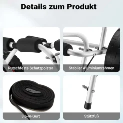 Wiltec klappbarer Alu Kanuwagen bis 68 kg, Transportwagen für Boote, Kanus, Kajaks, Surfwagen mit Polstern, Ø25 cm PU-Räder inkl. Nylonband zur Fixierung, stabiler SUP-Trolley, SUP-Wagen mit Stütze