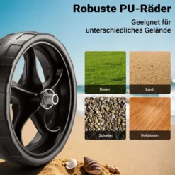 Wiltec klappbarer Alu Kanuwagen bis 68 kg, Transportwagen für Boote, Kanus, Kajaks, Surfwagen mit Polstern, Ø25 cm PU-Räder inkl. Nylonband zur Fixierung, stabiler SUP-Trolley, SUP-Wagen mit Stütze