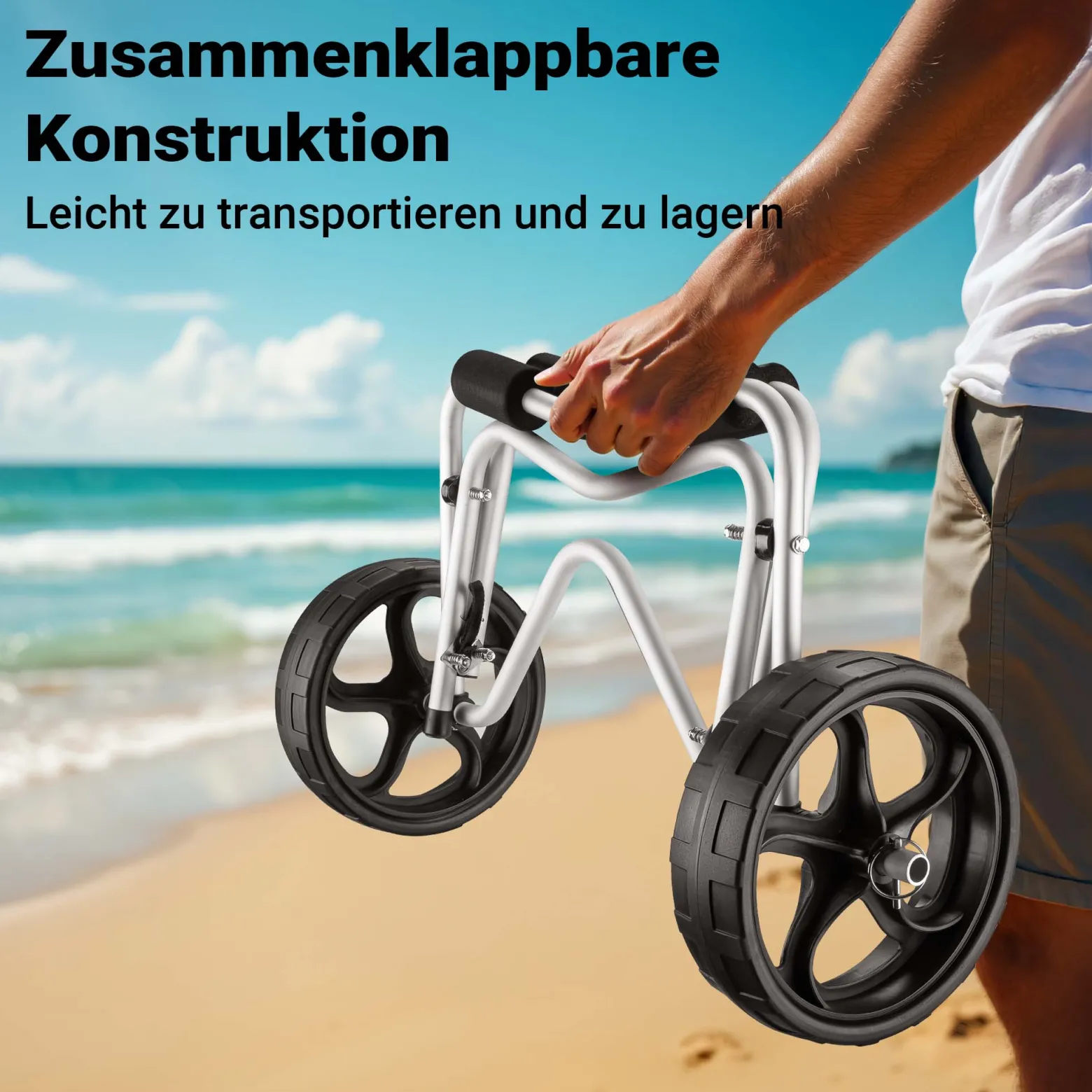 Wiltec klappbarer Alu Kanuwagen bis 68 kg, Transportwagen für Boote, Kanus, Kajaks, Surfwagen mit Polstern, Ø25 cm PU-Räder inkl. Nylonband zur Fixierung, stabiler SUP-Trolley, SUP-Wagen mit Stütze