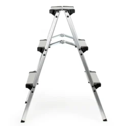 Wiltec Klappleiter aus Aluminium bis 150 kg, beidseitig nutzbare Trittleiter, Aluleiter 73 cm mit 3 Stufen, Stehleiter mit rutschfester Trittfläche